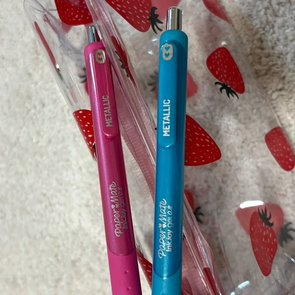 Strawberry Clear Pencil Case with Pens